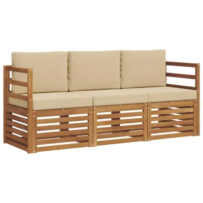 vidaXL Sedežne garniture 3 pcs Naravna in bež Masiven les akacije