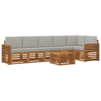 vidaXL Kotna sedežna garnitura z blazino 7 pcs Naravna in svetlo siva