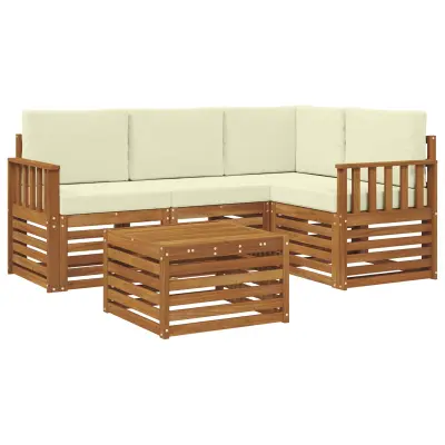 vidaXL Zunanja garnitura za sedenje z blazino 5 pcs Naravna in smetana