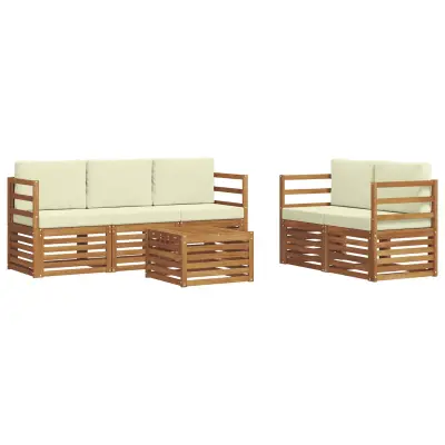 vidaXL Sedežne garniture 6 pcs Naravna in smetana Masiven les akacije