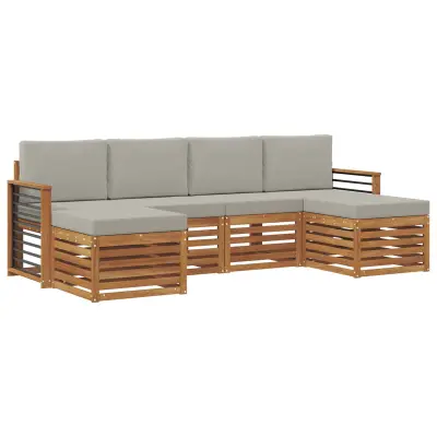 vidaXL Sedežne garniture z blazino 6 pcs Naravna in svetlo siva