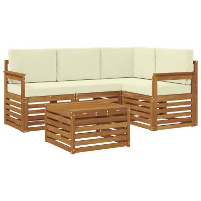 vidaXL Zunanja garnitura za sedenje z blazino 5 pcs Naravna in smetana