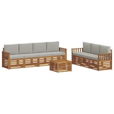 vidaXL Sedežne garniture z blazino 8 pcs Naravna in svetlo siva