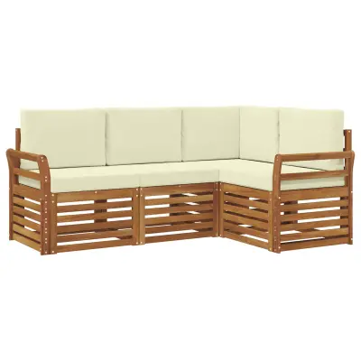 vidaXL Sedežne garniture 4 pcs Naravna in smetana Masiven les akacije