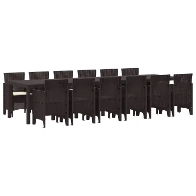 vidaXL Komplet za jedilnico v vrtu 13 pcs Rjava Polt rattan