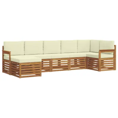 vidaXL Kotna sedežna garnitura z blazino 7 pcs Naravna in smetana