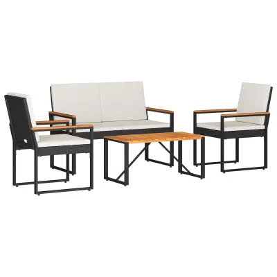 vidaXL Zunanji pohištveni set 4 pcs Črna in krem bela poli ratan
