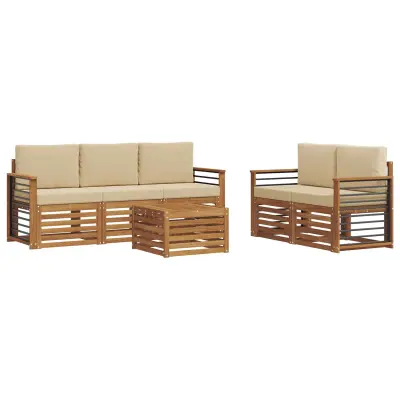 vidaXL Sedežne garniture 6 pcs Naravna in bež Masiven les akacije