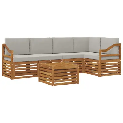 vidaXL Kotna sedežna garnitura z blazino 6 pcs Naravna in svetlo siva