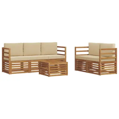 vidaXL Sedežne garniture 6 pcs Naravna in bež Masiven les akacije