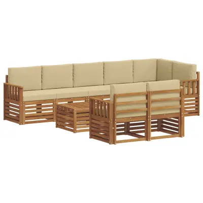 vidaXL Sedežne garniture 9 pcs Naravna in bež Masiven les akacije