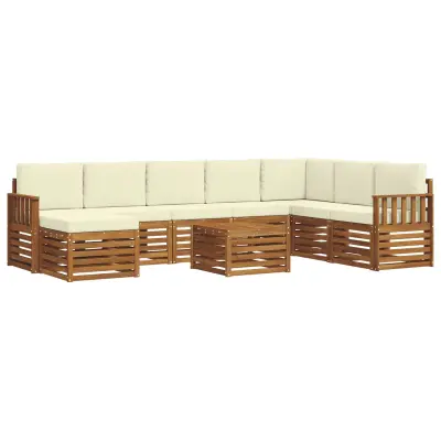 vidaXL Zunanja garnitura za sedenje z blazino 9 pcs Naravna in smetana
