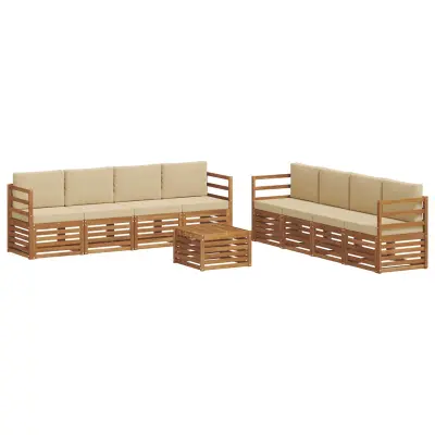 vidaXL Sedežne garniture 9 pcs Naravna in bež Masiven les akacije