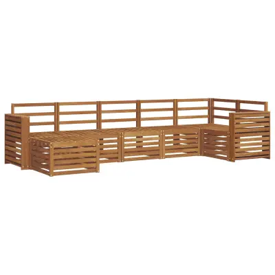 vidaXL Kotna sedežna garnitura 7 pcs Naravna Masiven les akacije