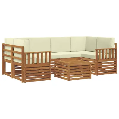 vidaXL Zunanja garnitura za sedenje z blazino 7 pcs Naravna in smetana