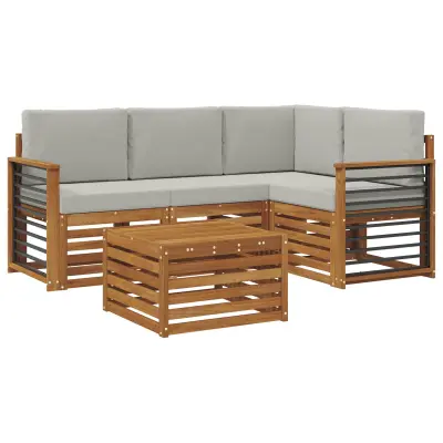 vidaXL Zunanja garnitura za sedenje 5 pcs Naravna in svetlo siva