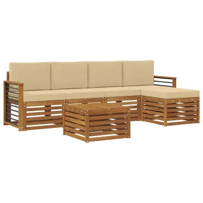vidaXL Zunanja garnitura za sedenje z blazino 6 pcs Naravna in bež