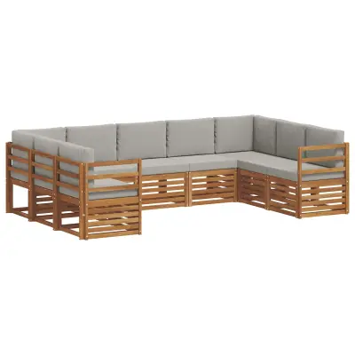 vidaXL Kotna sedežna garnitura z blazino 9 pcs Naravna in svetlo siva