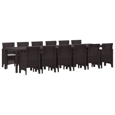 vidaXL Komplet za jedilnico v vrtu 13 pcs Rjava Polt rattan