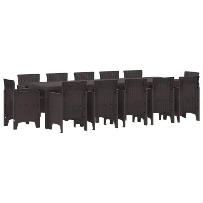 vidaXL Komplet za jedilnico v vrtu 13 pcs Rjava Poly ratan