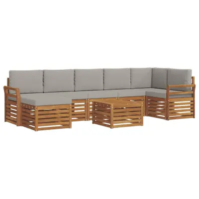vidaXL Zunanja garnitura za sedenje 8 pcs Naravna in svetlo siva
