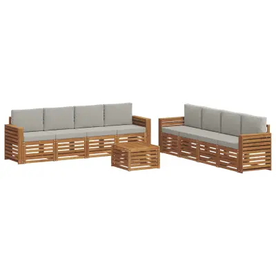 vidaXL Sedežne garniture z blazino 9 pcs Naravna in svetlo siva