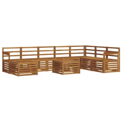 vidaXL Zunanja garnitura za sedenje 9 pcs Naravna Masiven les akacije