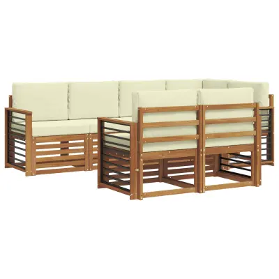 vidaXL Kotna sedežna garnitura z blazino 7 pcs Naravna in smetana