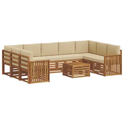 vidaXL Sedežne garniture 10 pcs Naravna in bež Masiven les akacije