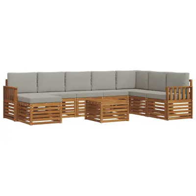 vidaXL Zunanja garnitura za sedenje 9 pcs Naravna in svetlo siva