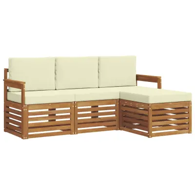 vidaXL Zunanja garnitura za sedenje z blazino 4 pcs Naravna in smetana