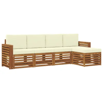 vidaXL Zunanja garnitura za sedenje z blazino 5 pcs Naravna in smetana