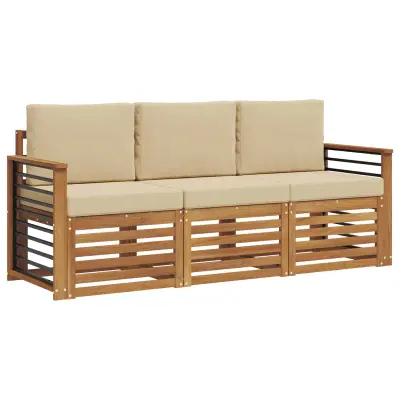 vidaXL Sedežne garniture 3 pcs Naravna in bež Masiven les akacije