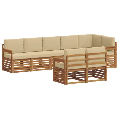 vidaXL Sedežne garniture 8 pcs Naravna in bež Masiven les akacije