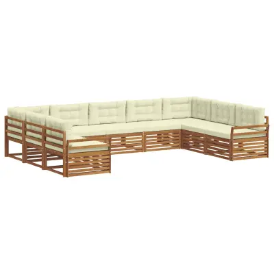 vidaXL Zunanja garnitura za sedenje z blazino 9 pcs Naravna in smetana