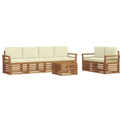 vidaXL Zunanja garnitura za sedenje z blazino 7 pcs Naravna in smetana