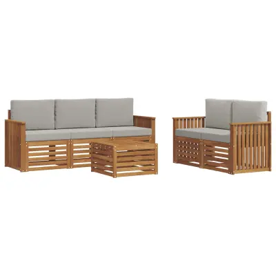 vidaXL Sedežne garniture z blazino 6 pcs Naravna in svetlo siva