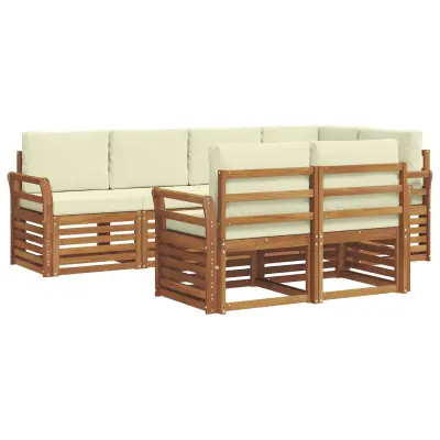vidaXL Kotna sedežna garnitura z blazino 7 pcs Naravna in smetana