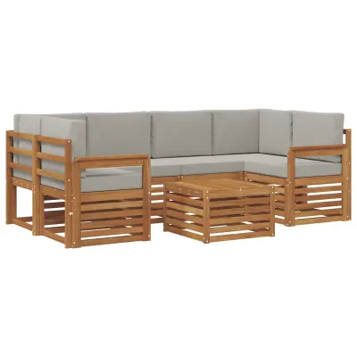 vidaXL Zunanja garnitura za sedenje 7 pcs Naravna in svetlo siva
