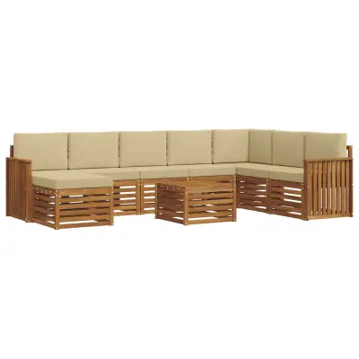 vidaXL Zunanja garnitura za sedenje z blazino 9 pcs Naravna in bež