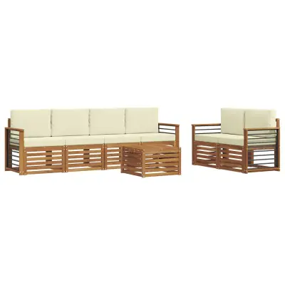 vidaXL Zunanja garnitura za sedenje z blazino 7 pcs Naravna in smetana