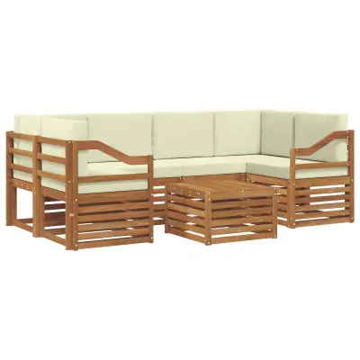 vidaXL Zunanja garnitura za sedenje z blazino 7 pcs Naravna in smetana