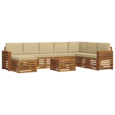 vidaXL Zunanja garnitura za sedenje z blazino 9 pcs Naravna in bež