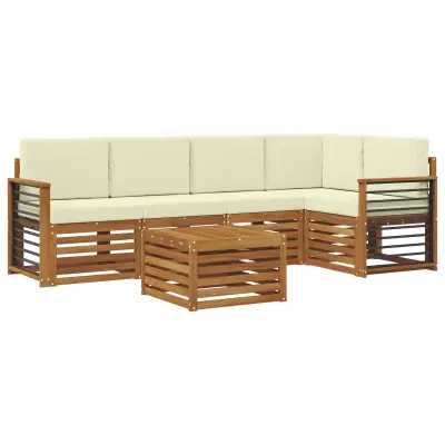 vidaXL Kotna sedežna garnitura z blazino 6 pcs Naravna in smetana