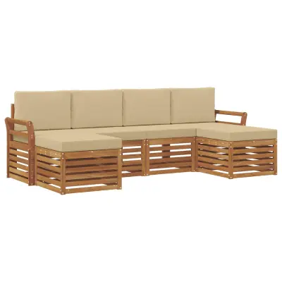 vidaXL Sedežne garniture 6 pcs Naravna in bež Masiven les akacije