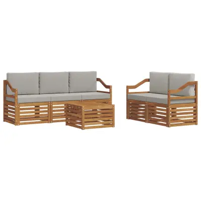 vidaXL Sedežne garniture z blazino 6 pcs Naravna in svetlo siva