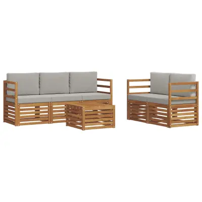 vidaXL Sedežne garniture z blazino 6 pcs Naravna in svetlo siva