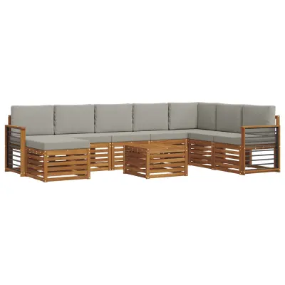 vidaXL Zunanja garnitura za sedenje 9 pcs Naravna in svetlo siva