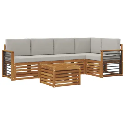 vidaXL Kotna sedežna garnitura z blazino 6 pcs Naravna in svetlo siva