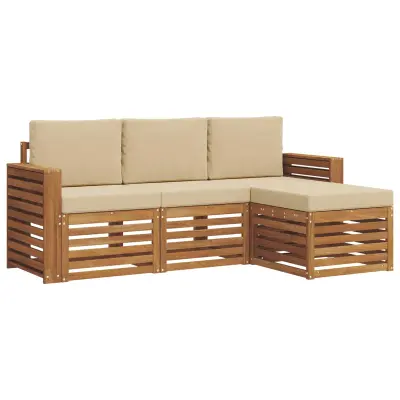 vidaXL Zunanja garnitura za sedenje z blazino 4 pcs Naravna in bež